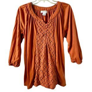 Sag Harbor Orange knit 3/4 sleeve top Women's Large